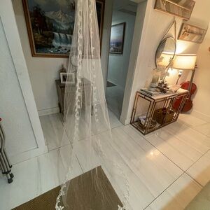 Cathedral tulle veil with embroidered floral outline